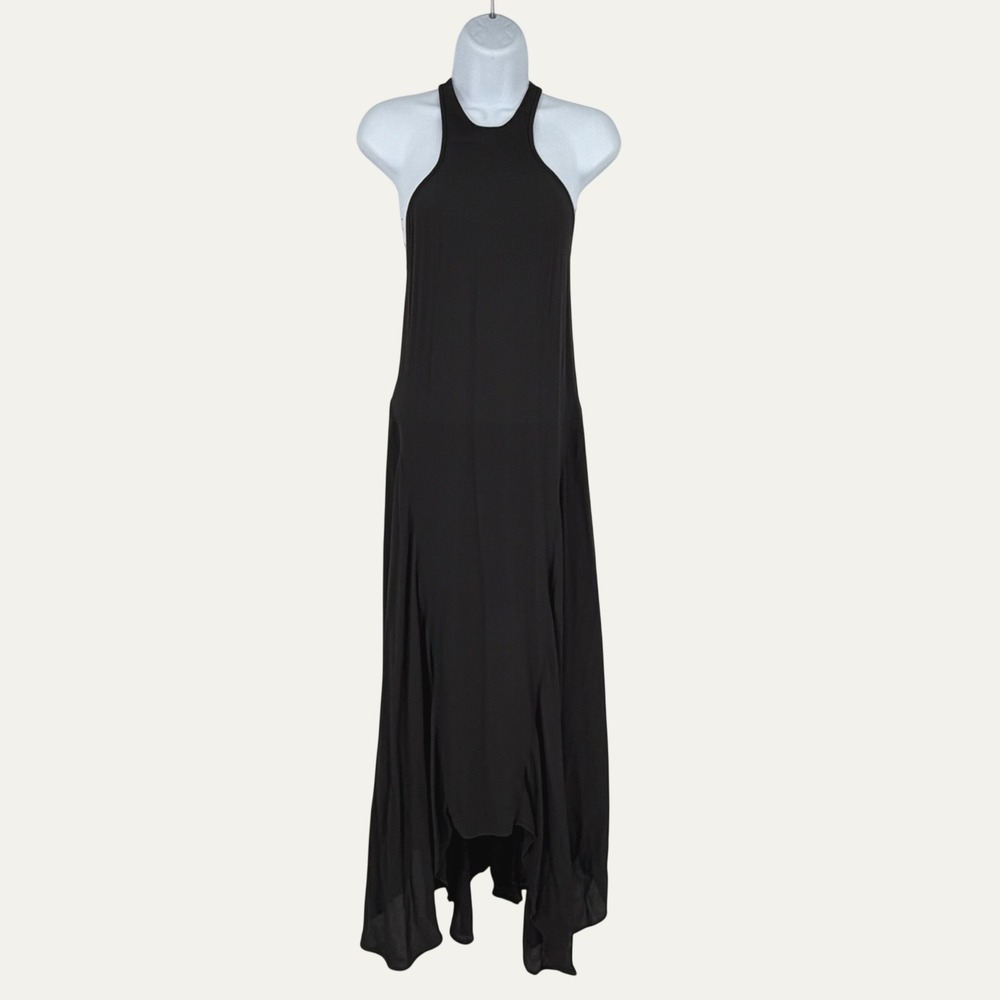 Urban Outfitters UO Black Strappy Open Back Maxi Dress S High Low Whimsigoth